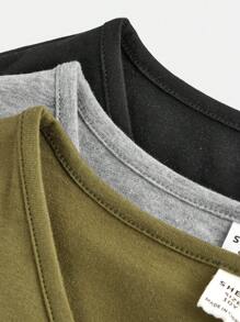 SHEIN Set de 3 blusas de punto de manga larga con cuello en V de unicolor, como capa base casual para niñas preadolescentes en otoño e invierno - Verde militar - Ver 13