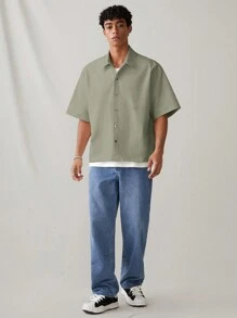 Manfinity VCAY Áo thun polo tay ngắn in họa tiết tiếng Anh dáng rộng thoải mái cho nam, thích hợp mặc hàng ngày - màu xanh lá - Xem 5