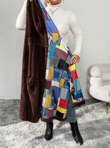 SHEIN CURVE+ Plus Size Christmas Hooded Fleece Jacket, Autumn/Winter - Multicolor - View 5