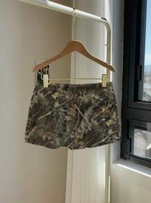 SHEIN EZwear Quần short bó cạp thấp họa tiết hoa văn camo đơn giản dành cho nữ có túi bên phải - Nhiều màu - Xem 4