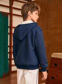 SHEIN 男童百搭休闲连帽羊毛夹克