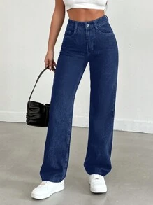 EURMUSE Women's Straight Leg Jeans ,Petite Women - Cadet Blue - View 4