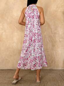 RueChic Allover Floral Print Halter Neck Dress - Multicolor - View 2