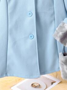 Tween Girl Casual Fluffy Patchwork Single Breasted Knitted Jacket With Hat & Bag - Blue - View 3