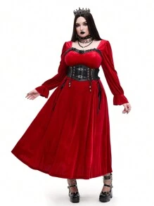 Whyspr Gotische stijl fluwelen getailleerde Halloweenjurk, slanke pasvorm