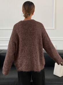 DAZY Women's Loose Fit Crew Neck Long Sleeve Plain Sweater,Long Sleeve Tops,Fall Women Clothes - Coffee Brown - View 2