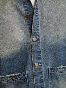 Men Premium 91% Cotton Denim Tinted Chore Jacket - Blue - View 8