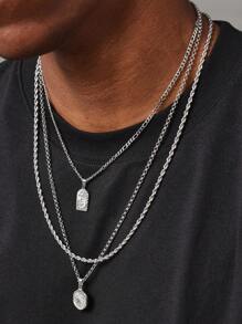 SUMWON 3 件装不锈钢银色旭日眼形吊坠项链套装 - 銀色 - 查看 2