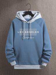 Manfinity Dauomo Sudadera con capucha minimalista de color de contraste con estampado de letras para hombre, para otoño e invierno