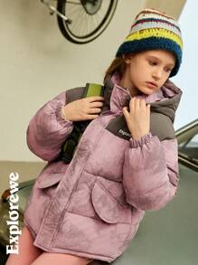 SHEIN Tween Girls Urban Casual Style Colorblock Ink Painting Print Padded Coat With Hood, Comfortable & Warm, Suitable For Daily Wear & Streetwear For Girls, 10-16 Years Old - Multicolor - View 6