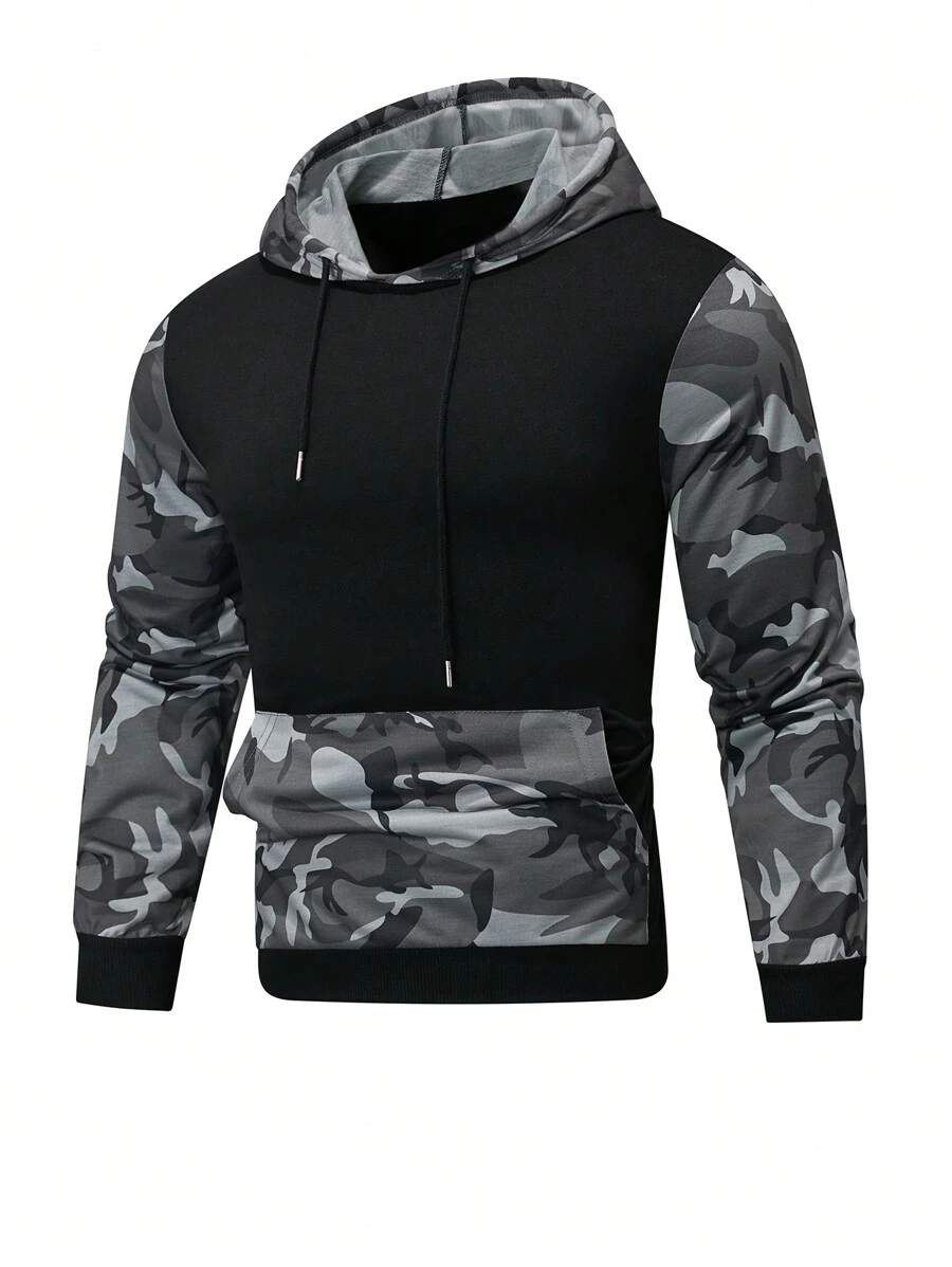 Manfinity Homme Áo hoodie thường ngày in họa tiết rằn ri cỡ lớn có túi cho nam, tay dài - Nhiều màu - Xem 1