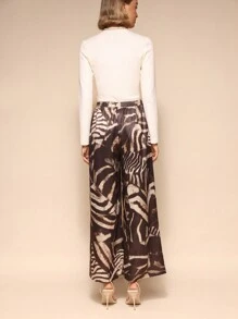 SHEIN Unity Women's Elastic Waist Loose Wide Leg Patchwork Print Long Pants Fall Cloth For Women - Multicolor - View 2
