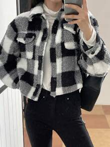 DAZY Plaid Fleece Loose Casual Short Jacket For Women, Autumn/Winter