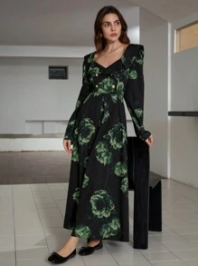 Aveloria Modichic 法式复古时尚百搭方领花卉印花收腰优雅长裙 - 彩色 - 查看 4