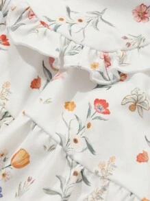 DAZY Floral Allover Print Loose Ruffled Collar Nightgown Pajama, Fall - Beige - View 7