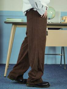 DAZY Pantalon homme casual de couleur unie, style minimaliste, polyvalent pour le port quotidien en automne - Tabac - Voir 6