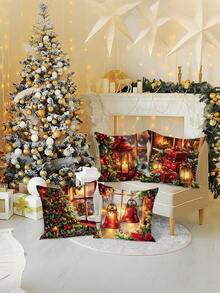 4 Pieces, 18in X 18in, Contemporary Style, Festive Christmas Tree, Holly, And Bell Velvet Throw Pillow Covers - Machine Washable, Zipper Closure, Suitable For Living Room, Bedroom, Sofa, And Bed Decor - Multicolor - View 2