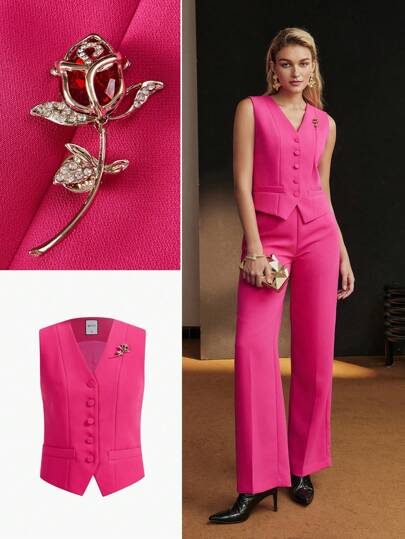 MOTF Soiréza 水钻玫瑰胸针单排扣背心