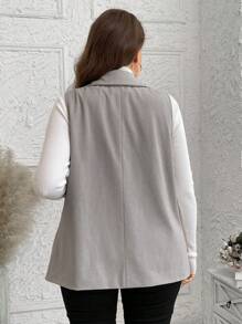 SHEIN LUNE Plus Size Women Lapel Collar Sleeveless Minimalistic Tweed Blazer Jacket Vest Fall Clothes Clothes Winter Clothes Business Casual Woman Work Blazer Business Blazer
