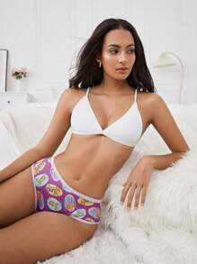 GARFIELD | SHEIN 3 件套女士趣味可爱卡通印花内裤，舒适休闲，白色和紫色 - 彩色 - 查看 4