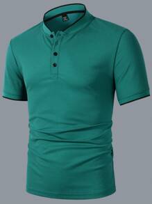 Manfinity Homme Camisa polo de manga corta y botones de unicolor casual para hombres en verano