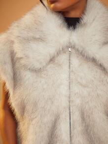 SHEIN Unity Fluffy VEST COAT WITH COLLAR - Beige - View 2