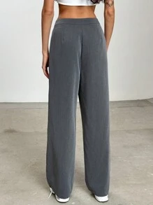 Aloruh Nouveau ensemble 2 pièces gris oversize pour l'automne/hiver, composé d'une veste de costume avec poche et d'un pantalon. Design simple, chaud et adapté pour les déplacements - Gris foncé - Voir 2