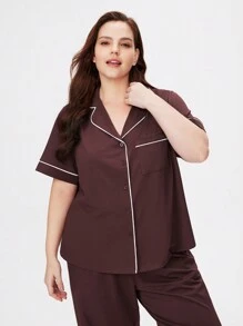 LUVLETTE Bộ đồ ngủ nữ cỡ lớn, chất liệu cotton mềm mại, màu đỏ, tay ngắn và quần dài, thích hợp mặc ở nhà. - Rỉ Nâu - Xem 6