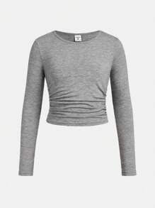 SHEIN Bộ đồ 2 món đơn giản, màu trơn, dáng ôm, dài tay cho bé gái tuổi teen - Nhiều màu - Xem 6