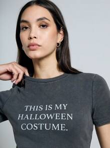 AiiRZ Camiseta de manga corta ajustada con cuello redondo y estampado "This Is My camiseta" - Gris - Ver 4