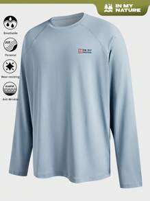 Gym Rark Letter Print Round Neck Raglan Sleeve Outdoor T-Shirt For Men,Long Sleeve Graphic Shirt - Blue - View 7