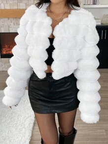 SHEIN EZwear 1 Stück Damen flauschige einfarbige weiße Jacke für Herbst/Winter - Weiss - Übersicht 5