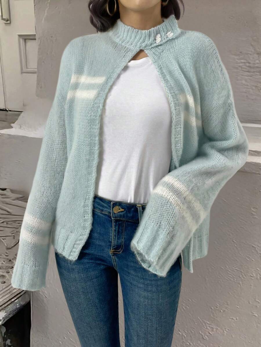 Chiquease Áo khoác cardigan kẻ sọc pha lông dê cho nữ, Thu/Đông - Nhiều màu - Xem 1