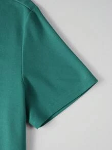 Manfinity Homme Men's Casual Versatile Striped Ribbon Detail Short Sleeve Polo Shirt - Green - View 3