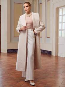 MOTF PREMIUM WOOL WATERFALL COLLAR FLAP POCKET LONG OVERCOAT