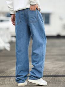 Manfinity Homme Quần Jeans Denim Ống Thẳng Co Giãn Thoải Mái Cho Nam - Màu xanh lam - Xem 2