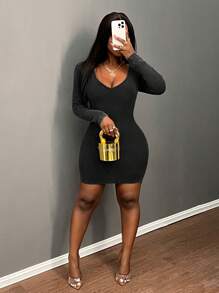 Slaydiva Women Casual Wide Neck Bodycon Dress