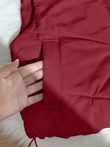Comfortcana Winter Zip Up Double Face Snap Button Corduroy Drawstring Vest Coat - Red - View 4