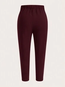 EMERY ROSE Plus Solid High Waist Comfy Casual Pants - Maroon - View 2