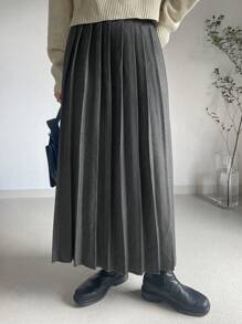 FRIFUL Women's Solid Color Pleated A-Line Skirt, Elegant - Grey - View 5