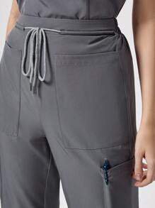 TaskEZ 女式系腰口袋制服手术裤 - 灰色 - 查看 7