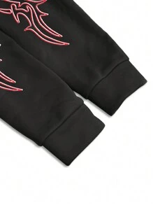 Aesthetic Post 男士休闲字母印花宽松抽绳连帽衫和运动裤套装，秋季 - 灰色 - 查看 6