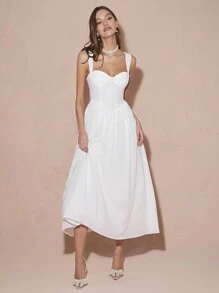 Enchnt 春冬浪漫女式白色甜心优雅无袖公主裙，甜美优雅装扮，适合情人节、圣诞派对、新年、生日、节日、甜蜜约会之夜、鸡尾酒会和舞会，礼服 - 白色 - 查看 3