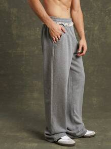 Men French Terry Fray Waist Cotton Sweatpants - Dark Grey - View 7
