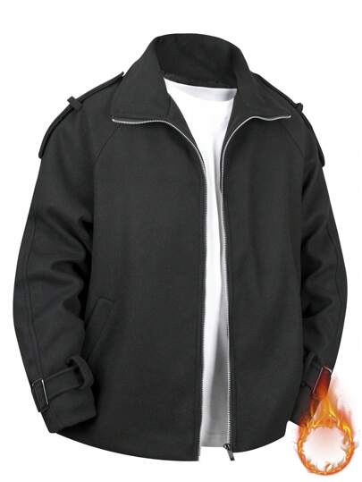 Manfinity Homme Men's Casual Solid Color Raglan Sleeve Jacket, Autumn/Winter