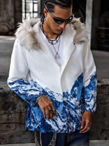 Teens/Young Men's Casual Cool Mountain Print Cozy Long Sleeve Hoodie Jacket - White - View 6