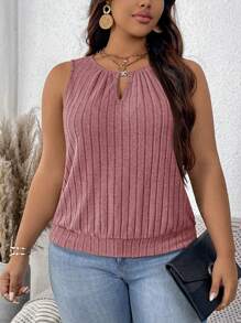 SHEIN LUNE Áo ba lỗ không tay họa tiết hình giọt nước khóa vàng cỡ lớn - Bụi hồng - Xem 4