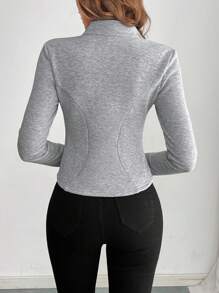 SHEIN Privé Chaqueta deportiva casual con estilo, de cuello alto, cremallera y manga larga ajustada para mujer