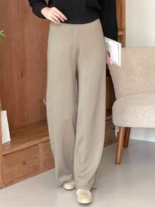 DAZY 1pc Women Solid Color Wide Leg Knitted Pants, Suitable For Autumn/Winter - Apricot - View 6