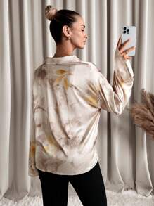 SHEIN Clasi 1pc Women Elegant Full-Graphic Print Twist Design Long Sleeve Blouse